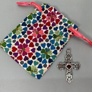 Brighton Endless Love Cross Pendant Red Heart Crystal Silver Tone